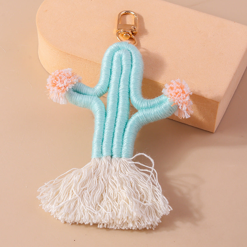 Wholesale Colorful Knitted Plush Tassel Cactus Keychain